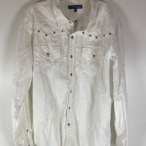 Mens Affliction Buckle Western Shirt Size XL Embroidered Metal Buttons EUC